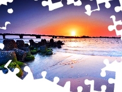 bridge, Stones, Great Sunsets, sea