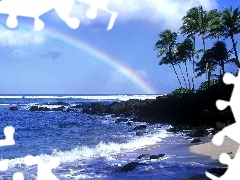 Coast, Waves, Great Rainbows, sea