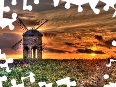 grass, Windmill, Great Sunsets