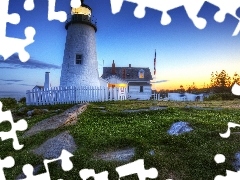 Lighthouse, house, Great Sunsets, maritime