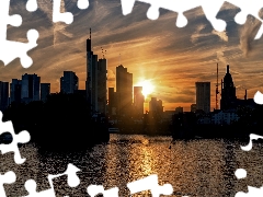 Great Sunsets, Houses, Frankfurt am Main, Germany, River Men, skyscrapers