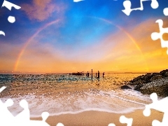 Great Rainbows, west, Pale, Stones, sea, sun
