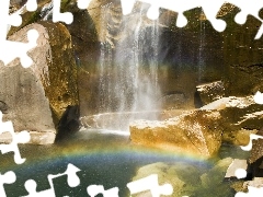rocks, waterfall, Great Rainbows, small