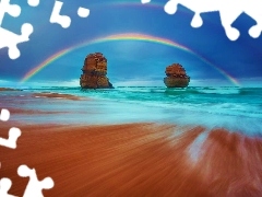 sea, rocks, Great Rainbows
