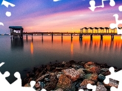 sea, Stones, Great Sunsets, pier