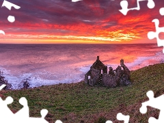 sea, Great Sunsets, Scotland, ruins