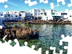 Houses, sea, Greece, rocks