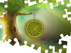 green, trees, Clock