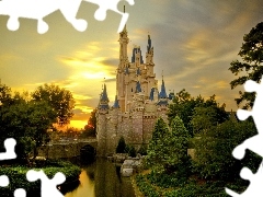 Castle, River, green, Disney World