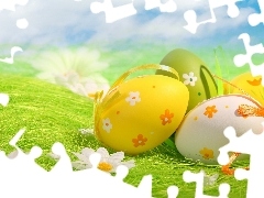 Green, grass, eggs, Flowers, easter