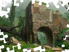 green, ruins, rocks