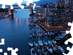 Gulf, Yachts, Town, Night, illuminated