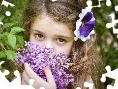 hair, without, Colourfull Flowers, We, girl