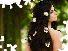 hair, forest, Flowers, We, Women