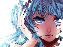 Miku Hatsune, Blue, Hair, hands