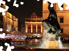 town hall, Night, Pozna?, fountain, old town
