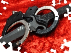 knife, handcuffs