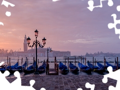 Basilica of San Giorgio Maggiore, Canal Grande, Harbour, Venice, Gondolas, Narrows, Lighthouse, Italy, clouds, Boats