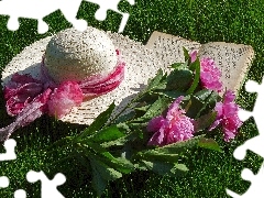 Hat, Peonies, Book