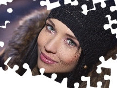 make-up, Smile, Winter, delicate, girl, Hat, coat