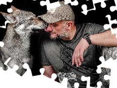 beard, a man, dog, Czechoslovakian Wolfdog, Watch, Hat