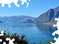 hawea, New Zeland, Mountains, VEGETATION, lake