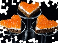 heart, caviar, sandwiches