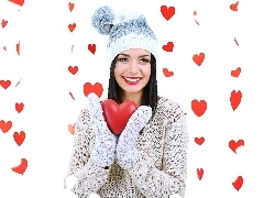 Hat, hearts, smiling, Valentine