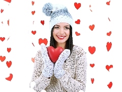 Hat, hearts, smiling, Valentine