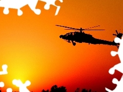 Helicopter, west, sun