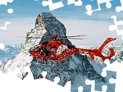 Helicopter, winter, Snowy, peaks, Mountains