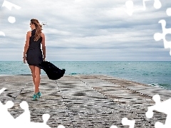 Women, sea, horizon, pier