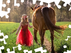 Hat, Horse, red hot, dress, girl