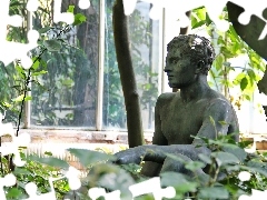 Palm House, Poznań, sitting, man, Statue monument