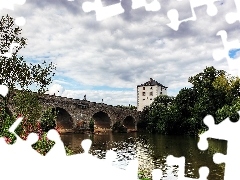 stone, Limburg, House, VEGETATION, bridge, River