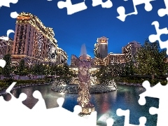 Houses, Las Vegas, fountain, Statue monument, Hotels, buildings