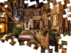 Houses, Cafes, Bruges, alley, Belgium