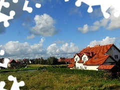 Pond - car, country, Houses