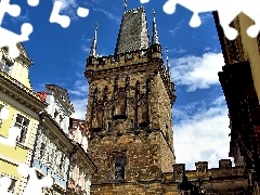 Houses, Sights, Charles Bridge, tower, Prague