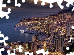 sea, skyscrapers, Monaco, Houses