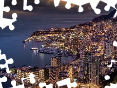 sea, skyscrapers, Monaco, Houses