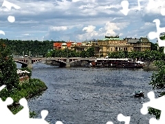 bridge, Prague, Houses, Sights, Boat, Vltava