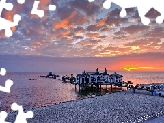 Houses, Great Sunsets, Beaches, Platform, sea