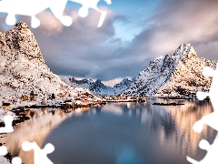 clouds, Lofoten, Mountains, Reine Village, Norway, Houses, winter