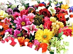 gerberas, bouquet, Hyacinths, lilies, roses, flowers