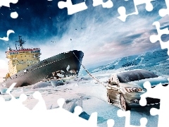 Ice-breaker, graphics, Automobile, Ford, sea, Ship