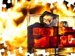 ice, Flames, Whisky, knuckle, Glass