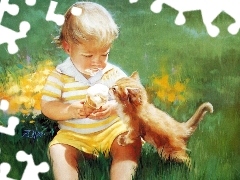 grass, Donald Zolan, kitten, ice cream, Kid