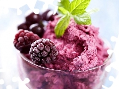 raspberries, dessert, ice cream