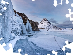 Icecream, Rocks, Kirkjufellsfoss Waterfall, icicle, winter, Kirkjufell Mountain, iceland